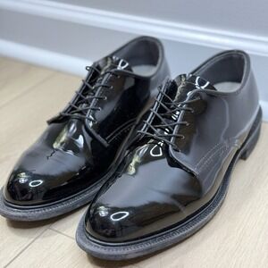 Mens MILITARY BATES Black Patent Leather Oxford Shoes Vibram Sole Lace Up Dress